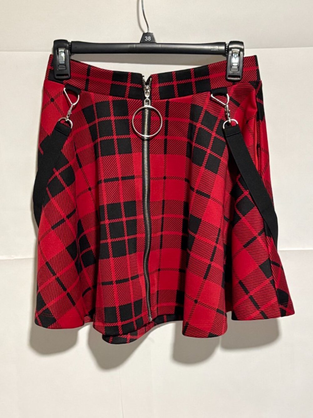 Hot Topic Women's Skirt Red Black Plaid Polyester Spandex Size S